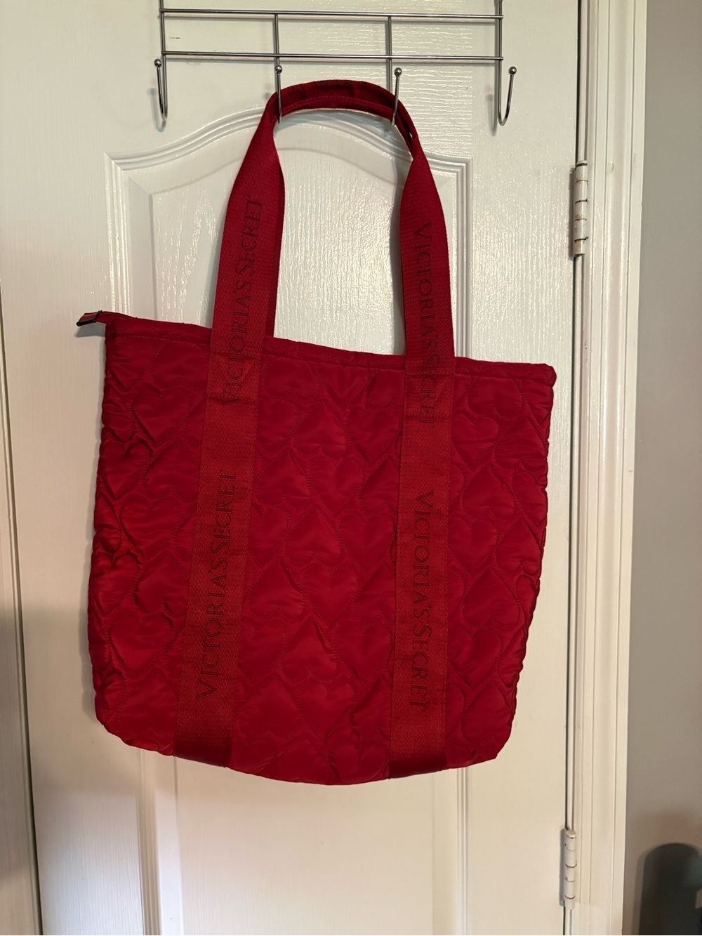 Victoria's Secret Quilted Red Logo Strap Tote